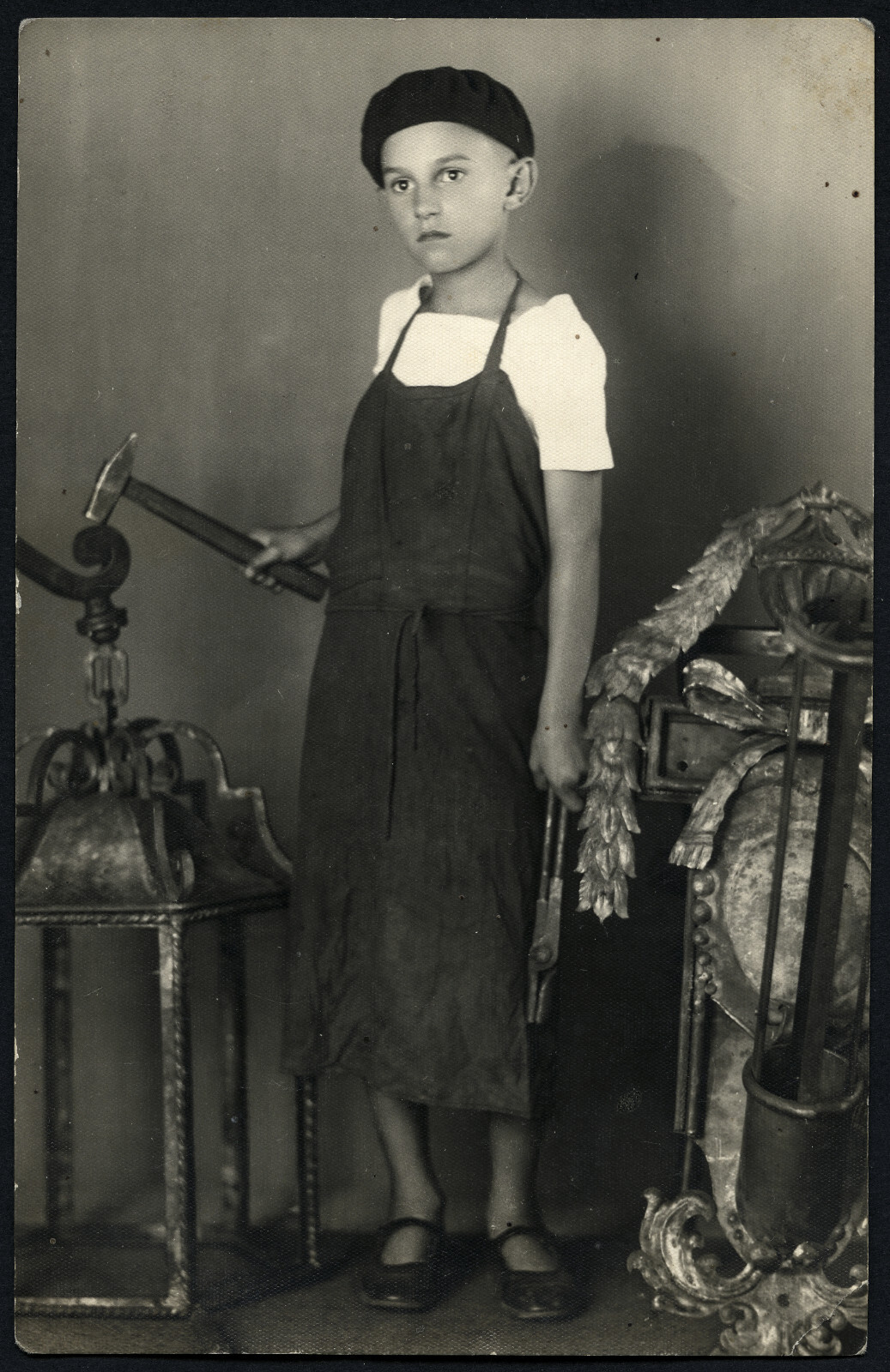 boy in blacksmith costume, funny, unusual Vintage fine art Photograph, 1924,