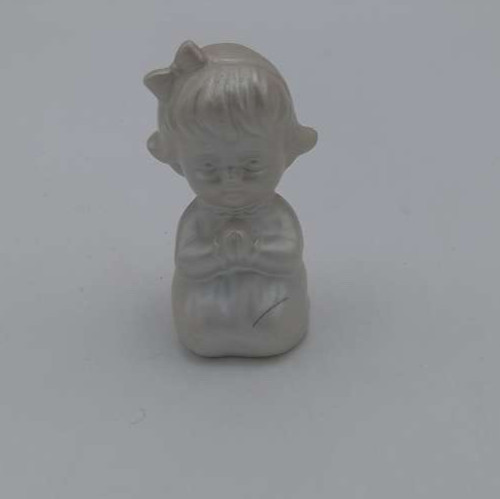 Vintage Praying Girl Figurine White Glaze Ceramic Angel Child Unbranded