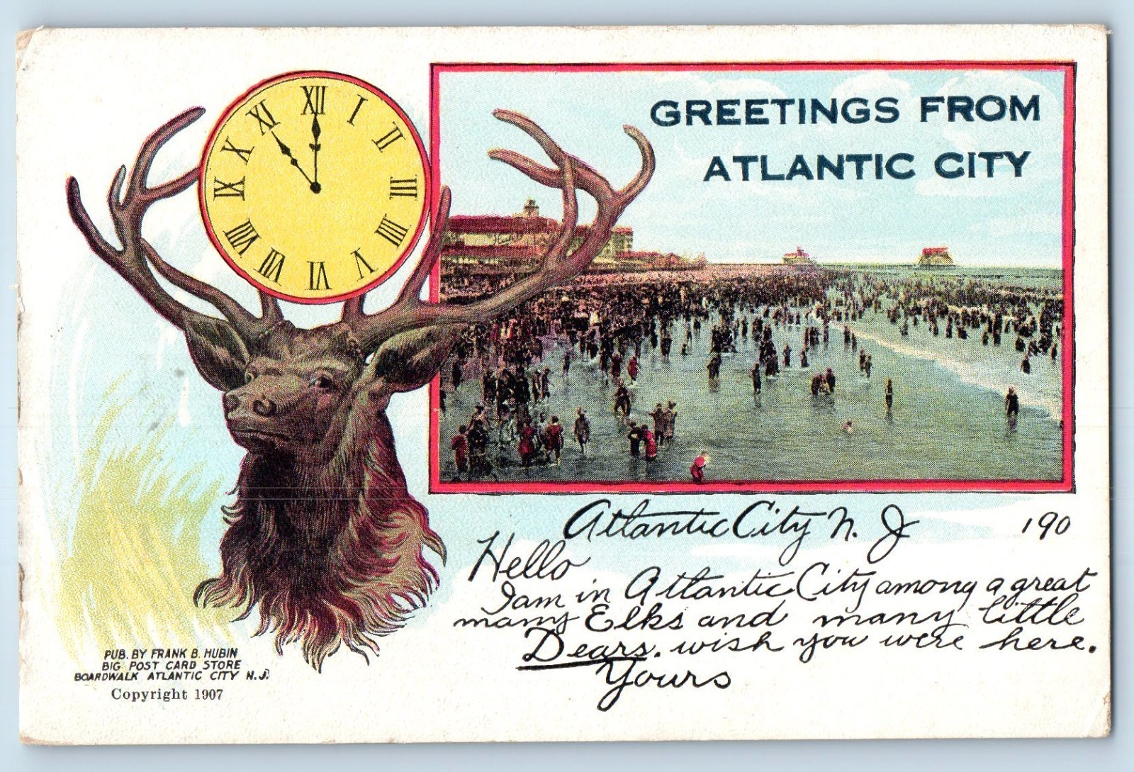 c1910\'s Greetings From Atlantic City New Jersey NJ BPOE Elks Antique Postcard