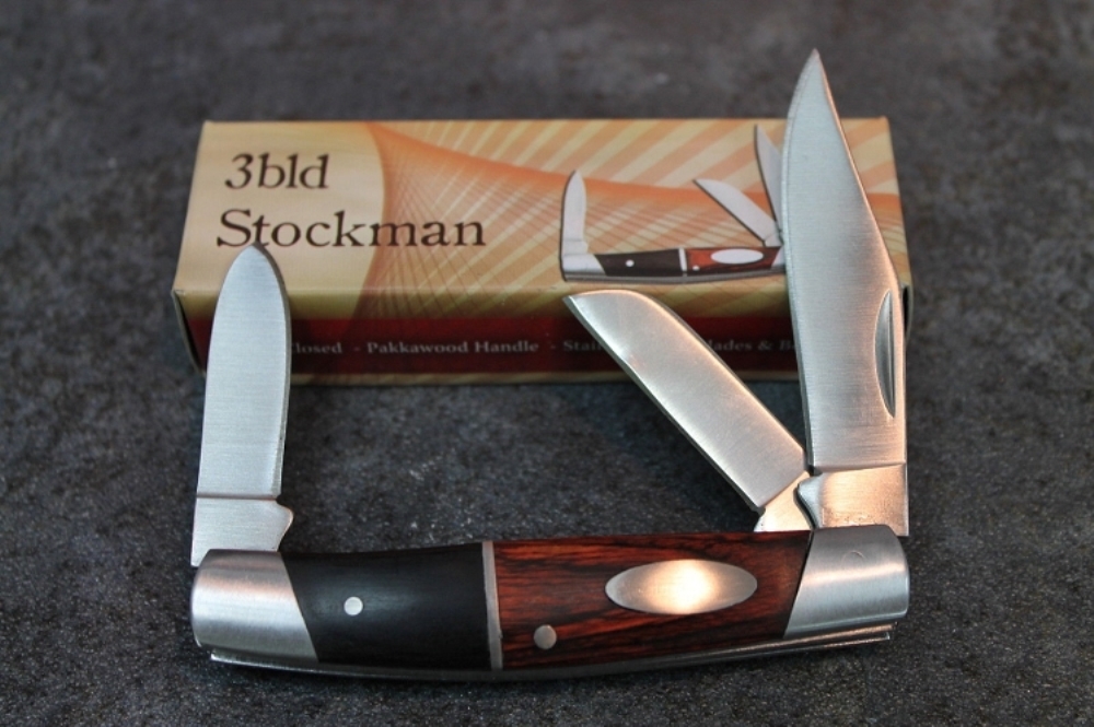 Beautiful 3 Blade Stockman Folding Pocket Knife Two Tone Wood - NEW in Box