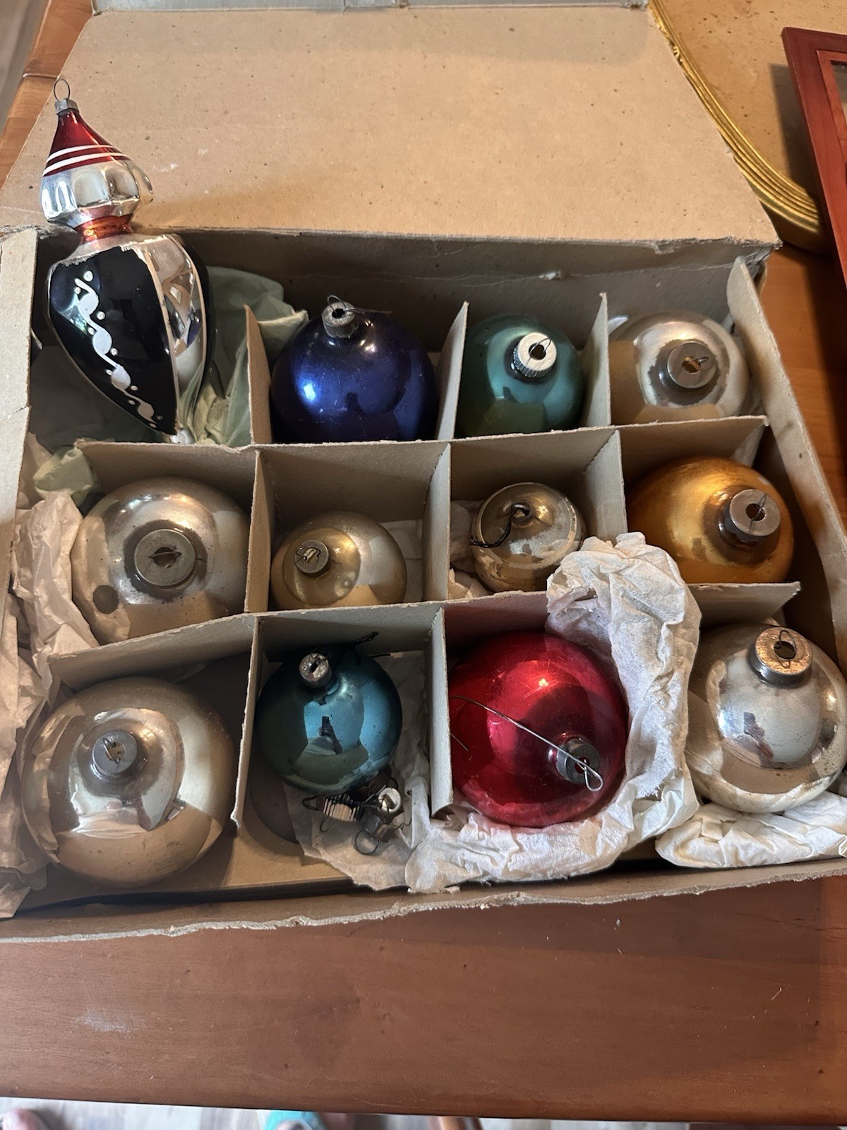 vintage 12-mercury glass christmas ornaments-including Apple core 5”