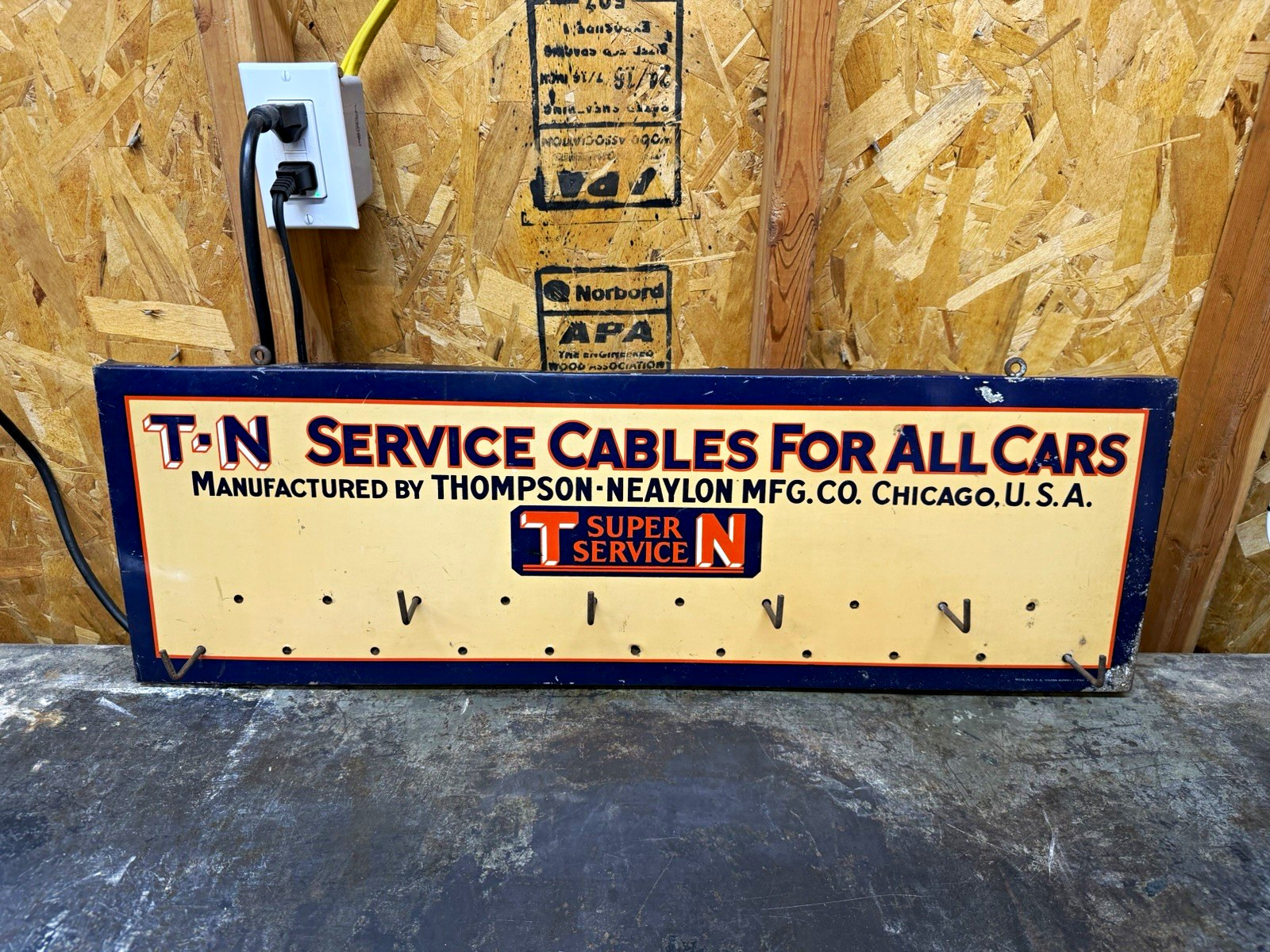 Vintage Thompson Neaylon T-N Service Cables For Cars Tin Display Sign Chicago