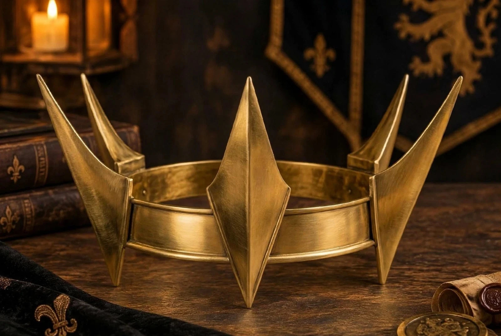 Custom Solid Brass Gothic Medieval Crown Handmade Spiked King Royal Headpiece
