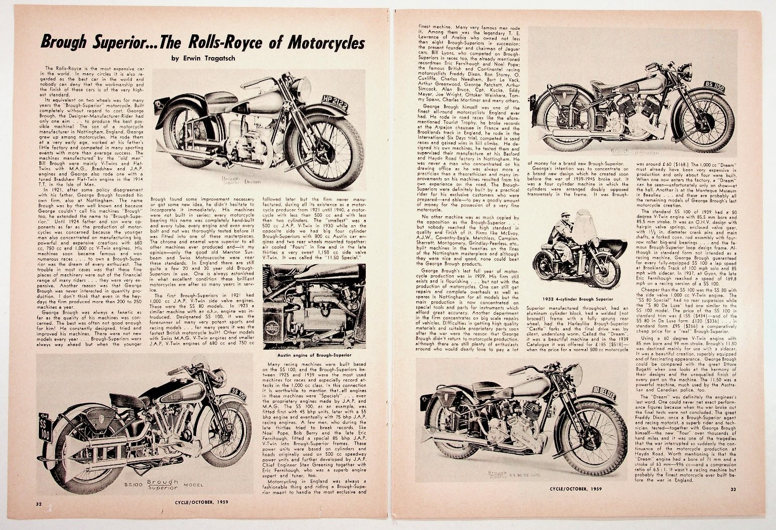 1959 Brough Superior Motorcycles Article Rolls-Royce of Motorcycles Ephemera 1959 Brough Superior Motorcycles Article Rolls-Royce of Motorcycles Ephemera