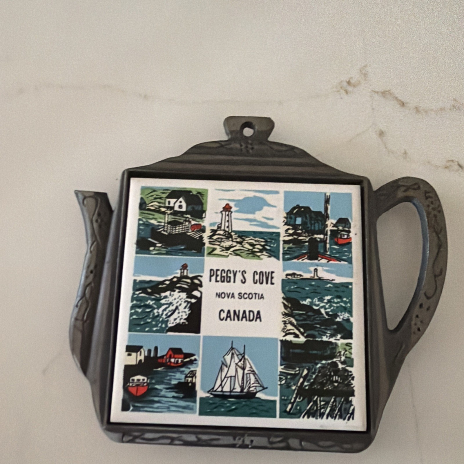 Vintage Peggy’s Cove Nova Scotia trivet cast iron & tile hot pad wall decor 80s Vintage Peggy’s Cove Nova Scotia trivet cast iron & tile hot pad wall decor 80s