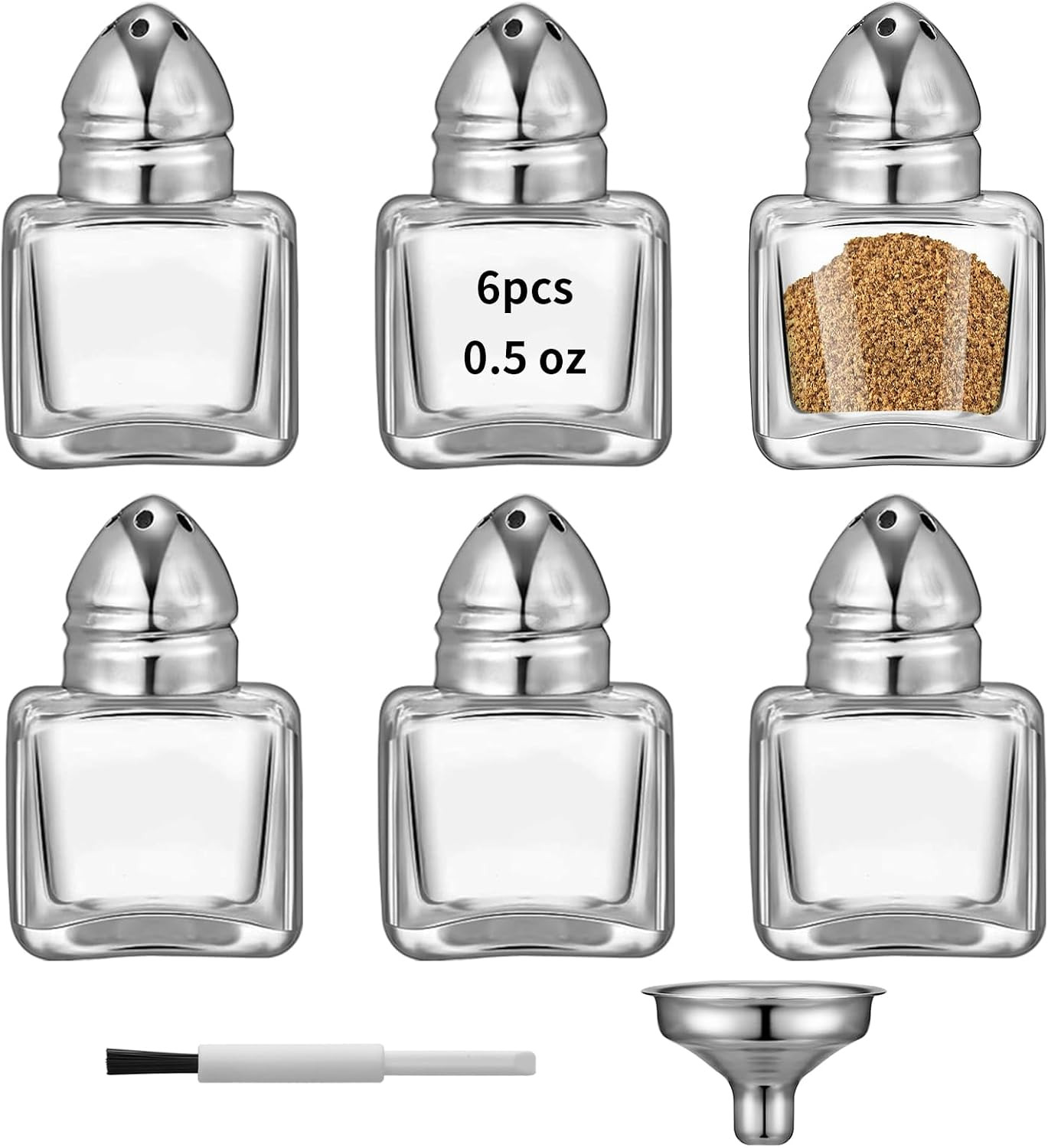 0.5 Oz Cube Shape Small Salt and Pepper Shakers with Tone Tops Clear Mini Glass
