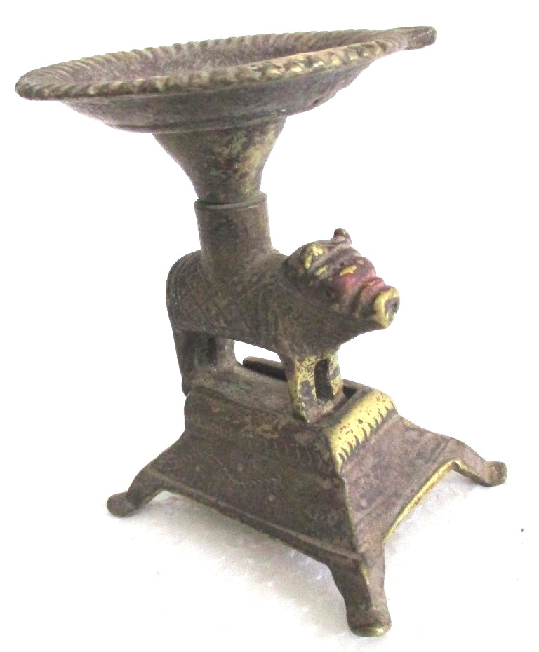 ANTIQUE BRASS COW TEMPLE CANDLE HOLDER RARE UNUSUAL 1800\'S .