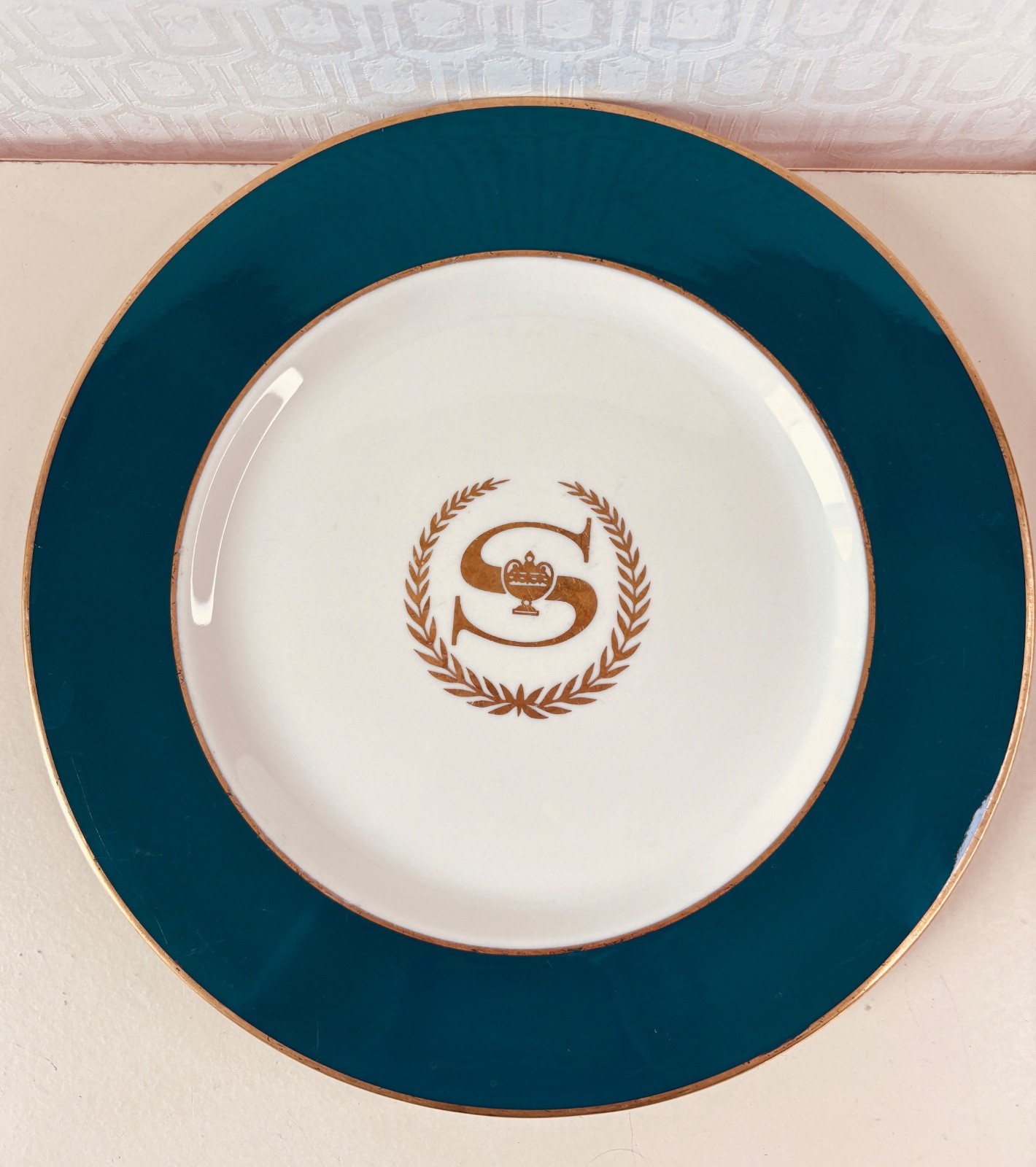 VTG SHERATON HOTEL WALKER CHINA TEAL BLUE GREEN&GOLD S EMBLEM DINNER 10\