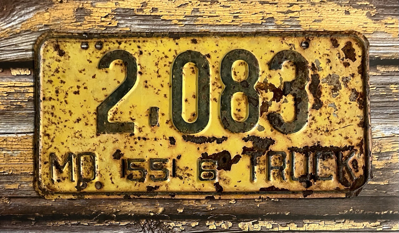 1955 Missouri TRUCK License Plate 2083 - Rustic Rusty