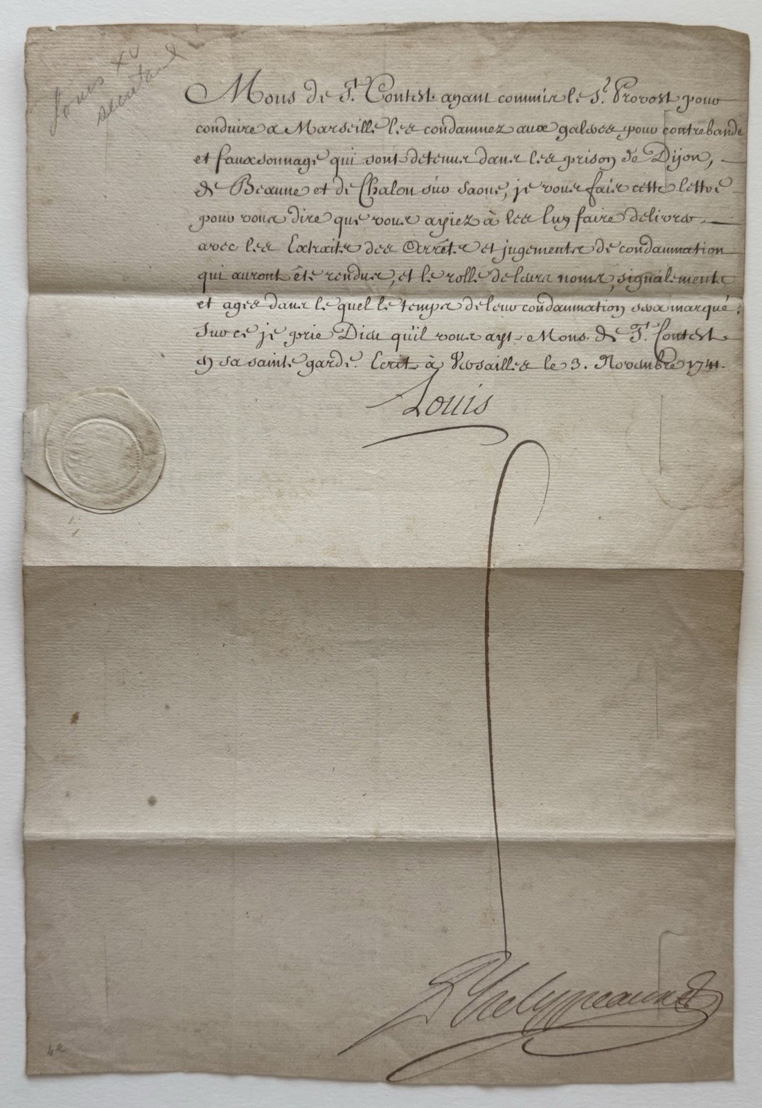 1744 Versailles Letter Signed Louis