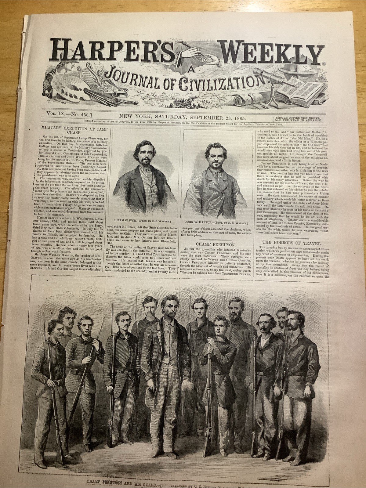 1865 HARPER’S WEEKLY NEWSPAPER ~ CHAMP FERGUSON ~ CAMP CHASE 1865 HARPER’S WEEKLY NEWSPAPER ~ CHAMP FERGUSON ~ CAMP CHASE