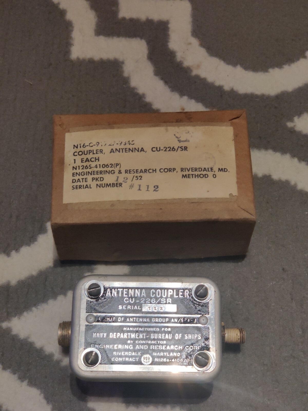 Navy bureau of ships Antenna Coupler CU-226/SR 1952 
