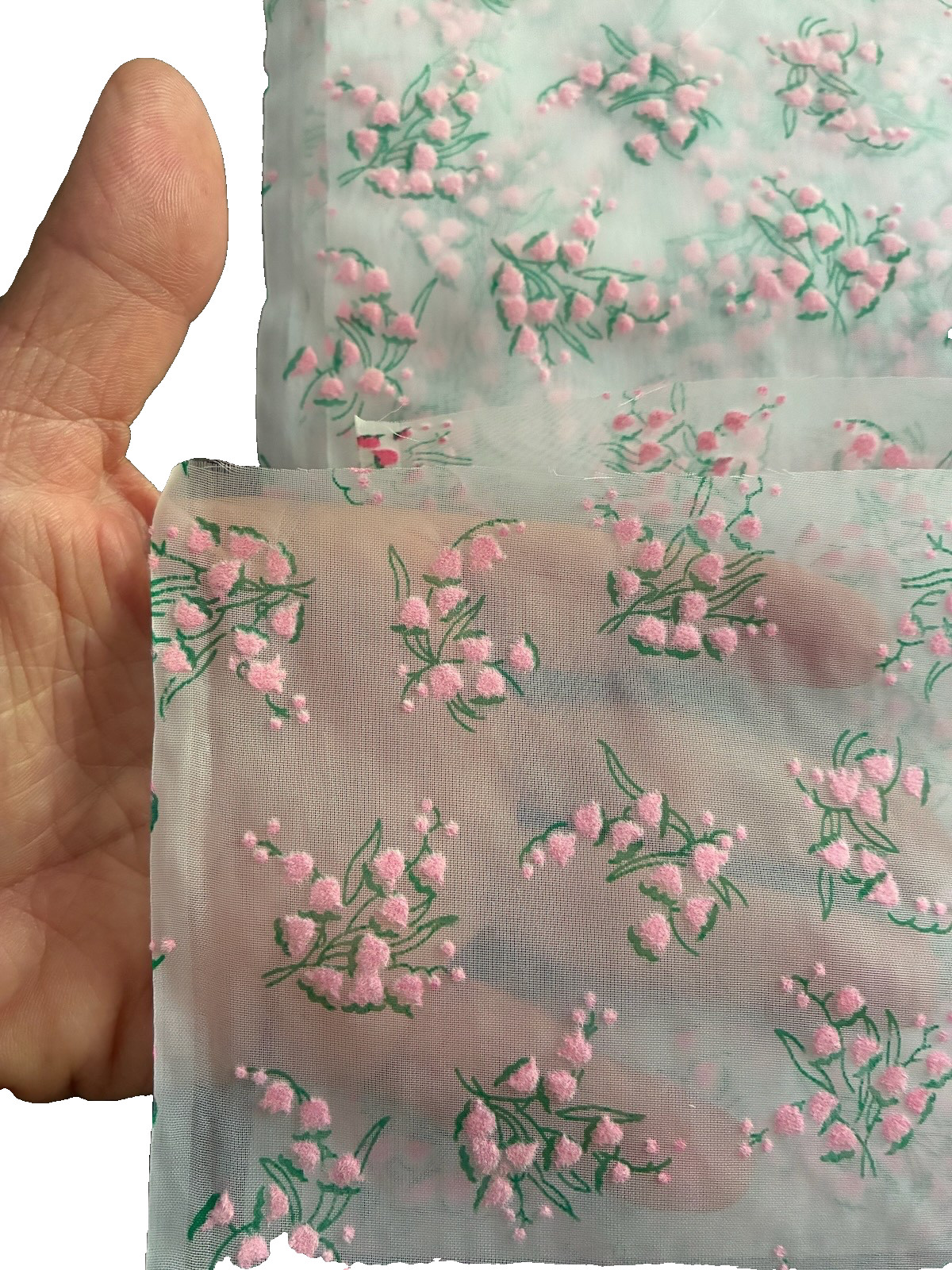 Vintage Flocked Organza Fabric Sheer w Floral Bouquet 1960s 45 Wide 1 Yd