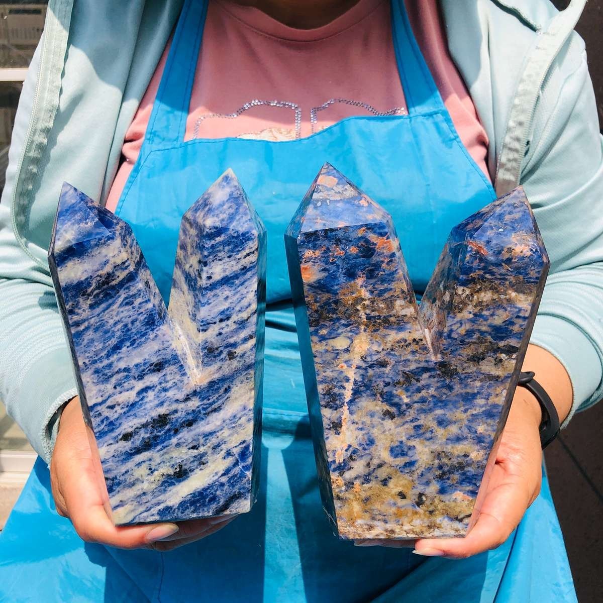 2 pieces 5.52LB Natural Blue Vein Stone Crystal Multi Pointed Pillar Heals 2239 2 pieces 5.52LB Natural Blue Vein Stone Crystal Multi Pointed Pillar Heals 2239