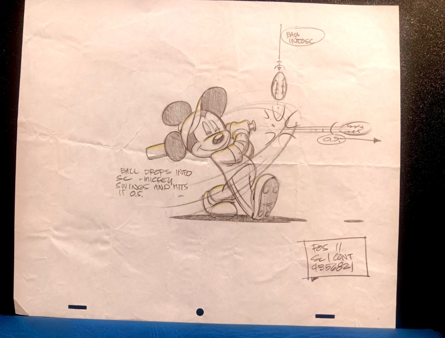 Vintage Disney Mickey Mouse Baseball Production Drawing with Notes Vintage Disney Mickey Mouse Baseball Production Drawing with Notes