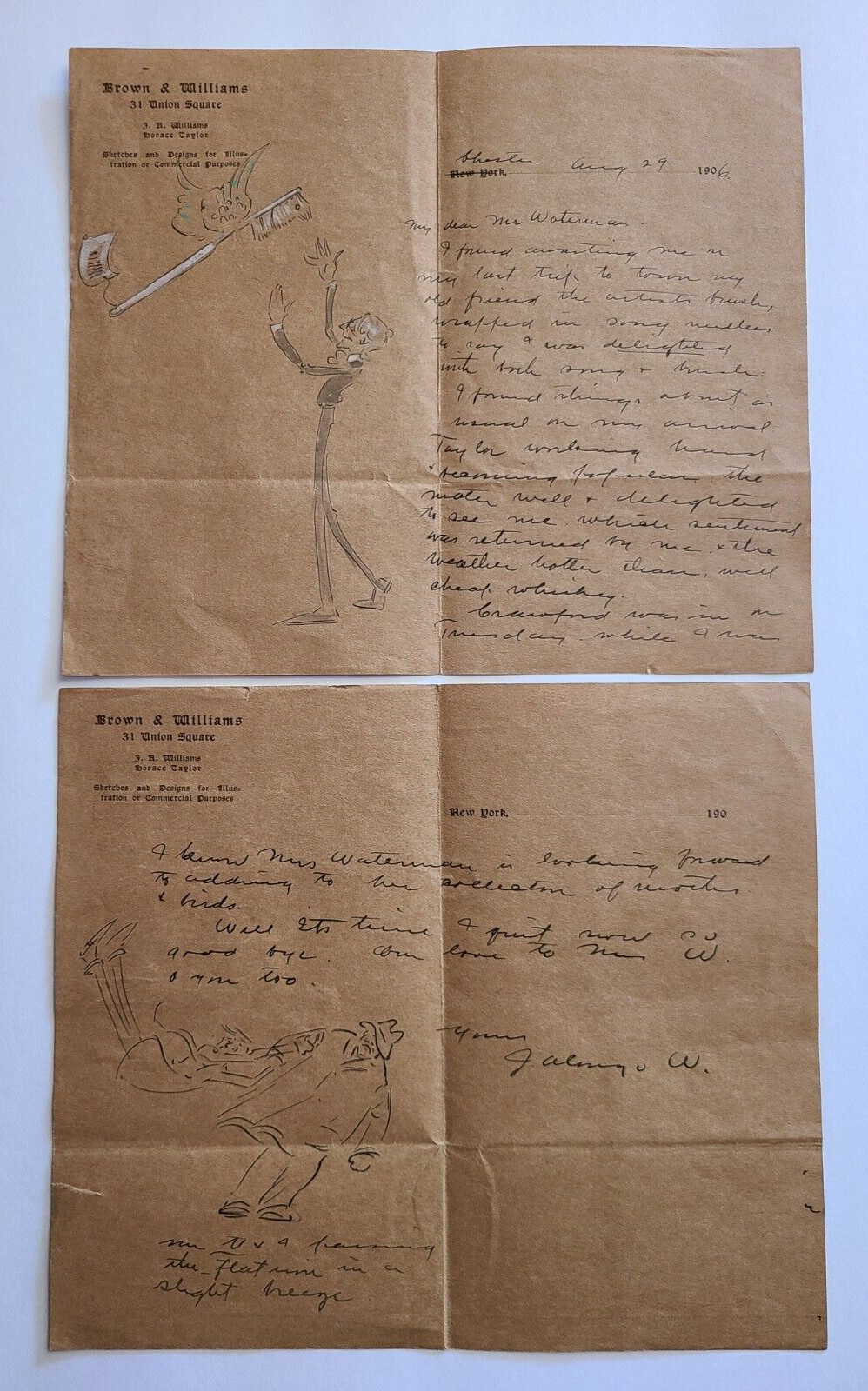 1906 John Alonzo Williams(1869–1951) Illustrated letter to Author Nixon Waterman