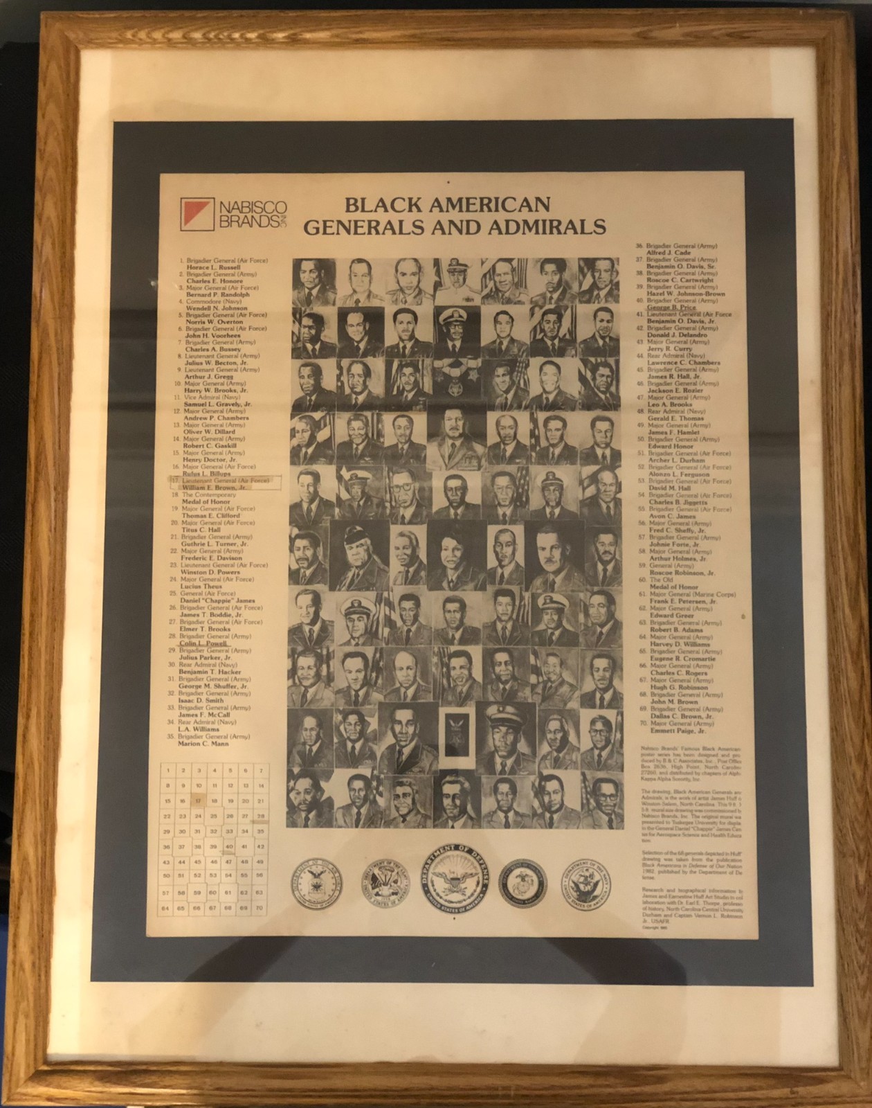 Vintage 1985 Nabisco Black American Generals Admirals Framed Poster Colin Powell Vintage 1985 Nabisco Black American Generals Admirals Framed Poster Colin Powell