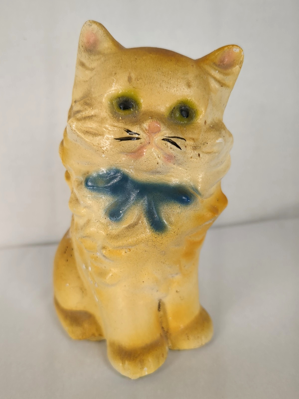 Carnival Prize Chalkware Cat With Blue Bow Hand Painted Statue 1930-1950’s MCM Carnival Prize Chalkware Cat With Blue Bow Hand Painted Statue 1930-1950’s MCM