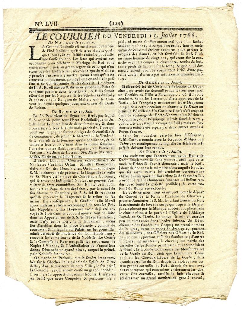 Friday July 15 1768 Le Courrier d'Avignon Newspaper France