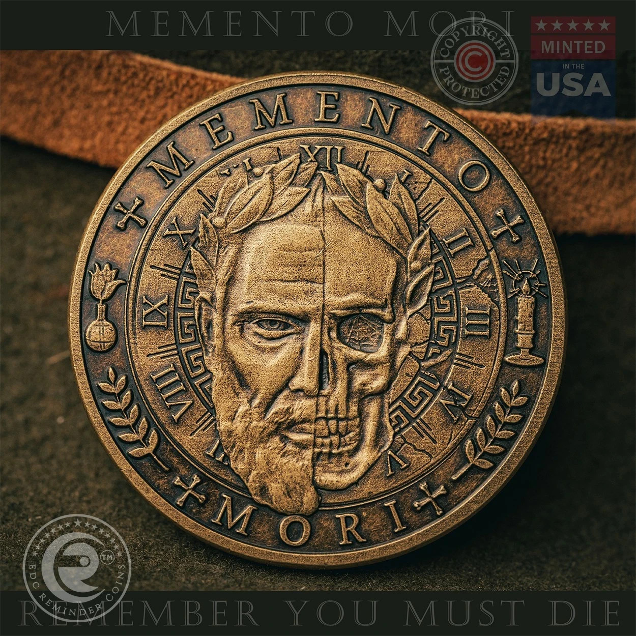 Memento Mori Challenge Coin Antique Bronze Stoic Reminder EDC Pocket Token Gift