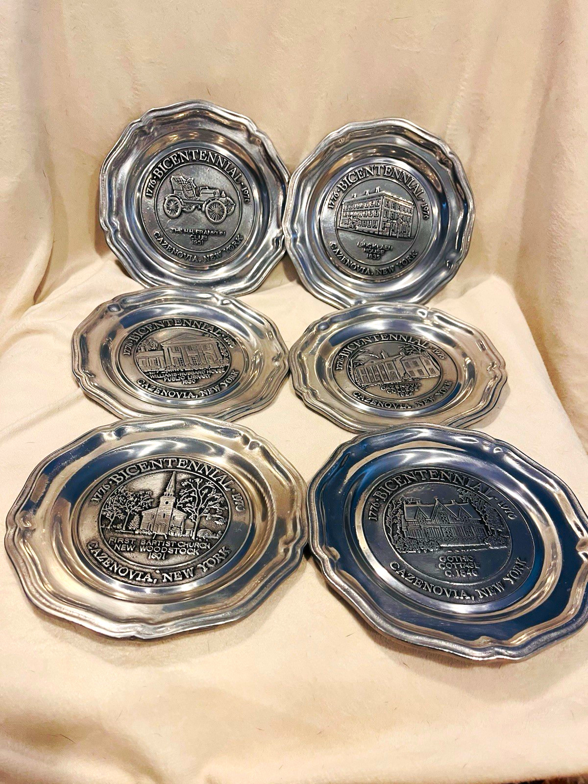 Wilton Columbia PA Pewter Bicentennial 1776-1976 Embossed Plates Set of 6
