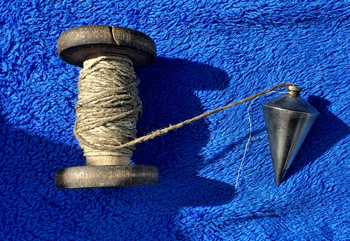 Vintage Steel Plum Bob With Twine And Good Threaded Cap / Stamped Foreign