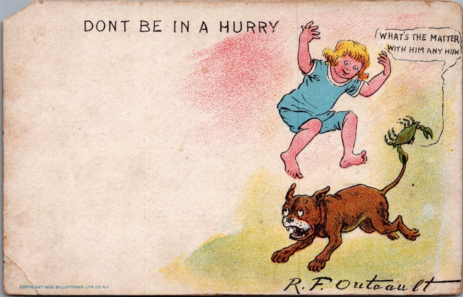 1908 R.F. Outcault Comic Postcard - Buster Brown, Dog, Scorpion \ 1908 R.F. Outcault Comic Postcard - Buster Brown, Dog, Scorpion \