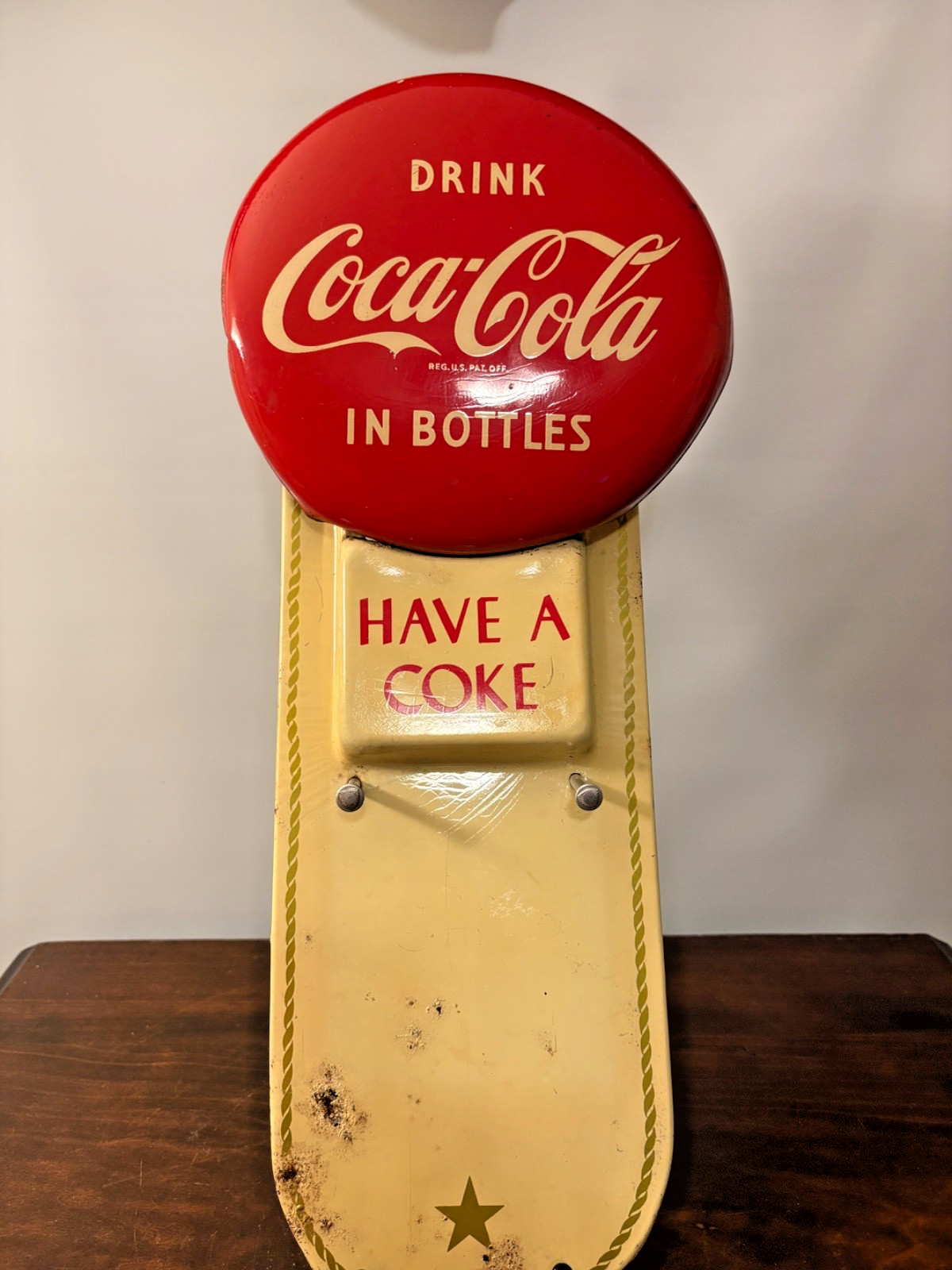 Vintage Coco-Cola Advertising Sign Calendar Holder Tin Button Have a Coke Vintage Coco-Cola Advertising Sign Calendar Holder Tin Button Have a Coke