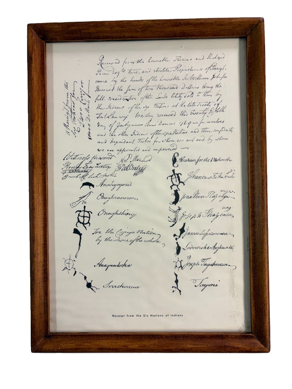 Vtg Culver Pictures 1769 Signatures of Six Nations of Indians Framed Facsimile Vtg Culver Pictures 1769 Signatures of Six Nations of Indians Framed Facsimile