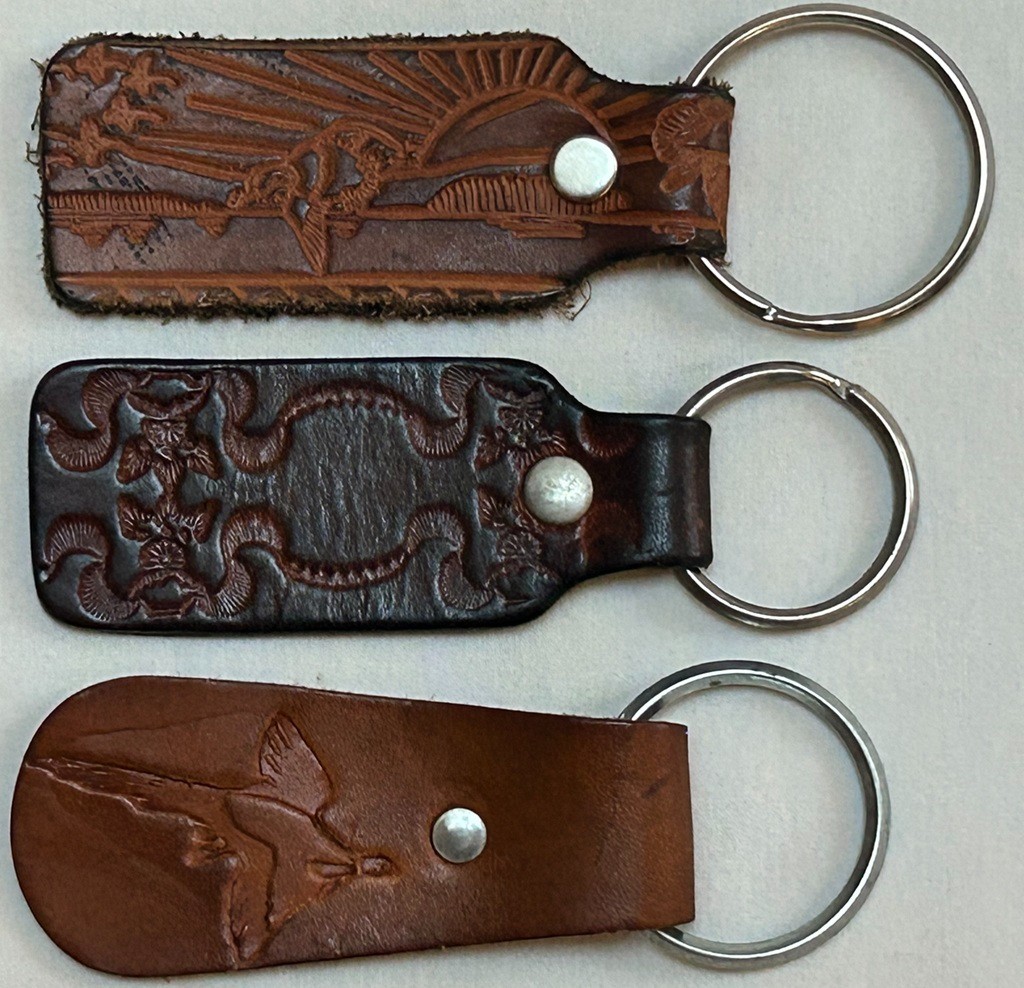Lot of 3 Vintage Tooled Leather Keychains Key Ring Fobs