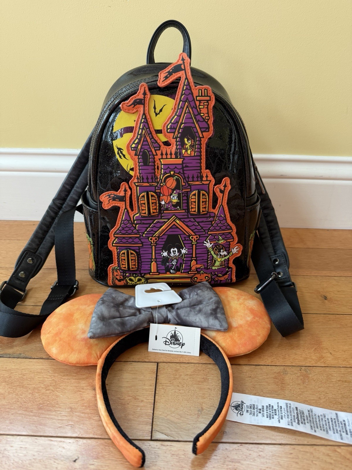 Disney Parks Loungefly Mini Backpack NWT Minnie Ears Halloween Glow In Dark Set