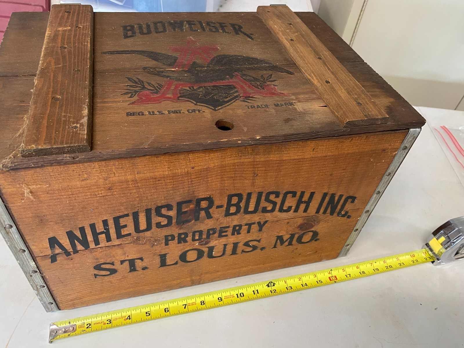 Anheuser-Busch Budweiser wood box crate 18 x 12 x 11 St. Louis Since 1876