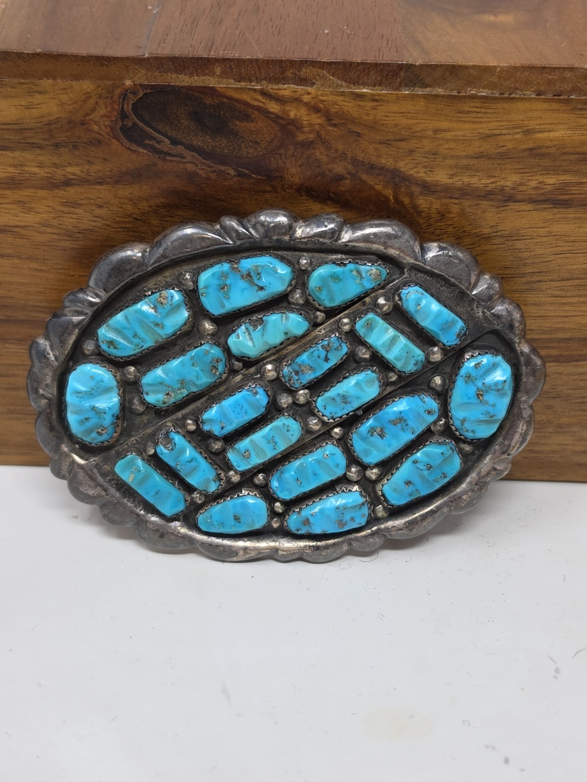 G&L Leekity Zuni Sterling Silver Turquoise Belt Buckle 20 Stones