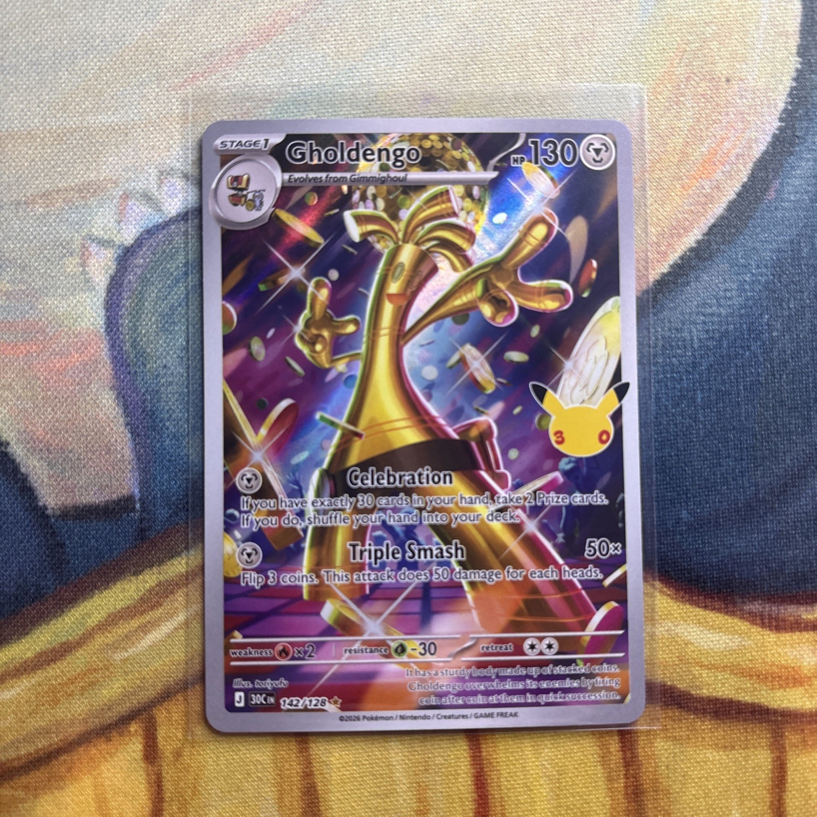 Gholdengo 142/128 Illustration Rare ME: 30th Celebration Pokemon TCG Holo NM/M