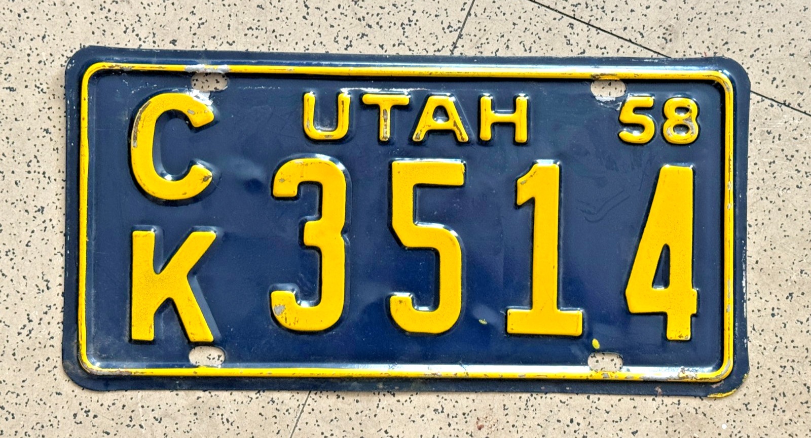 1958 UTAH license plate — ORIGINAL — BRILLIANT GLOSSY vintage antique car tag