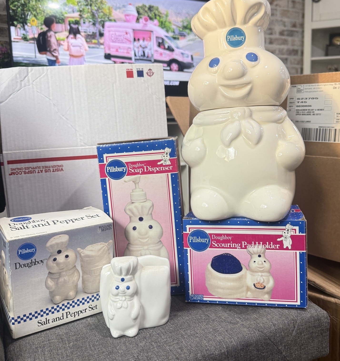 Vintage PILLSBURY Doughboy Kitchen Lot Soap Cookie Jar Salt Pepper Napkin Vintage PILLSBURY Doughboy Kitchen Lot Soap Cookie Jar Salt Pepper Napkin