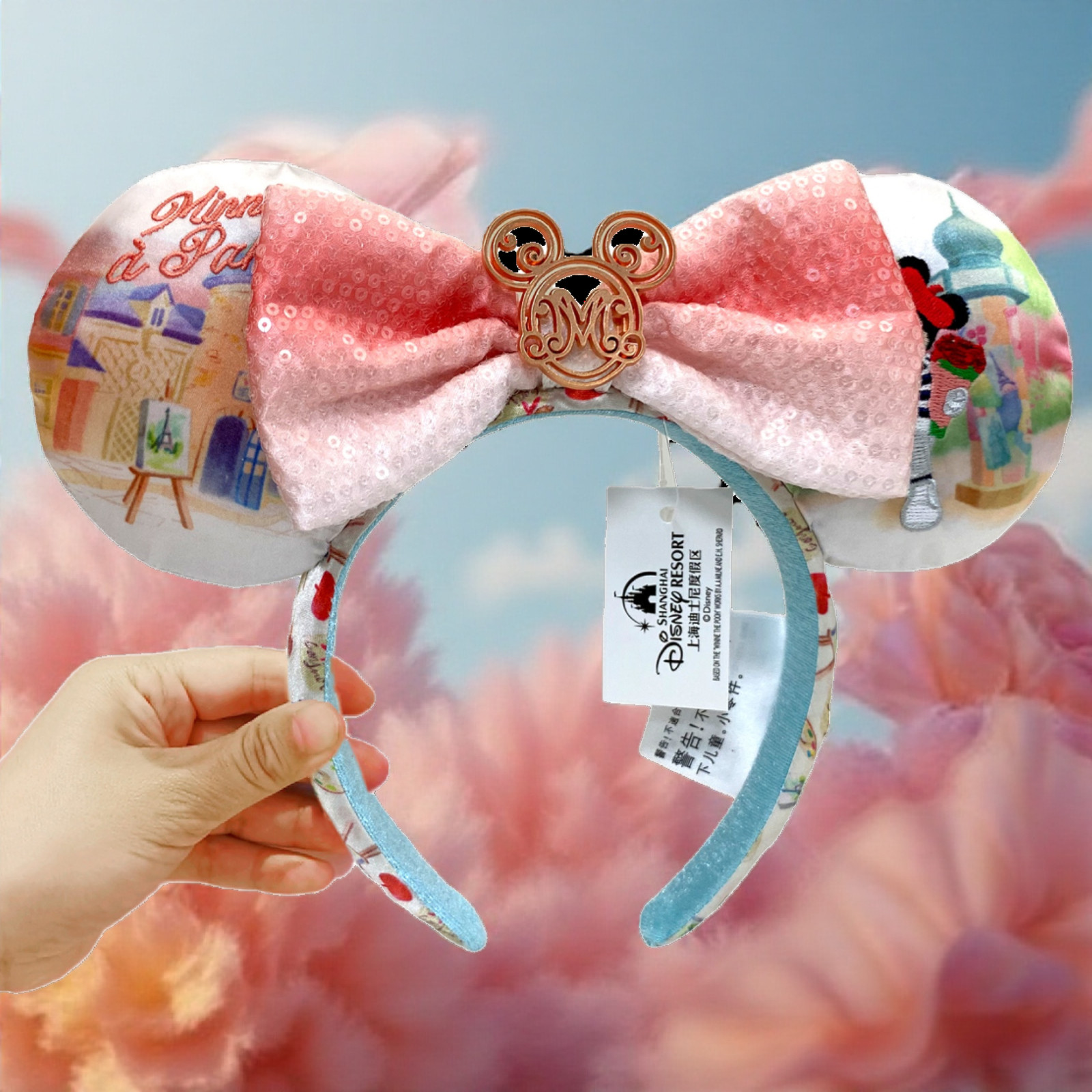 Disney Parks Epcot France Paris Rose Minnie Mouse Bow Pink Ears Headband