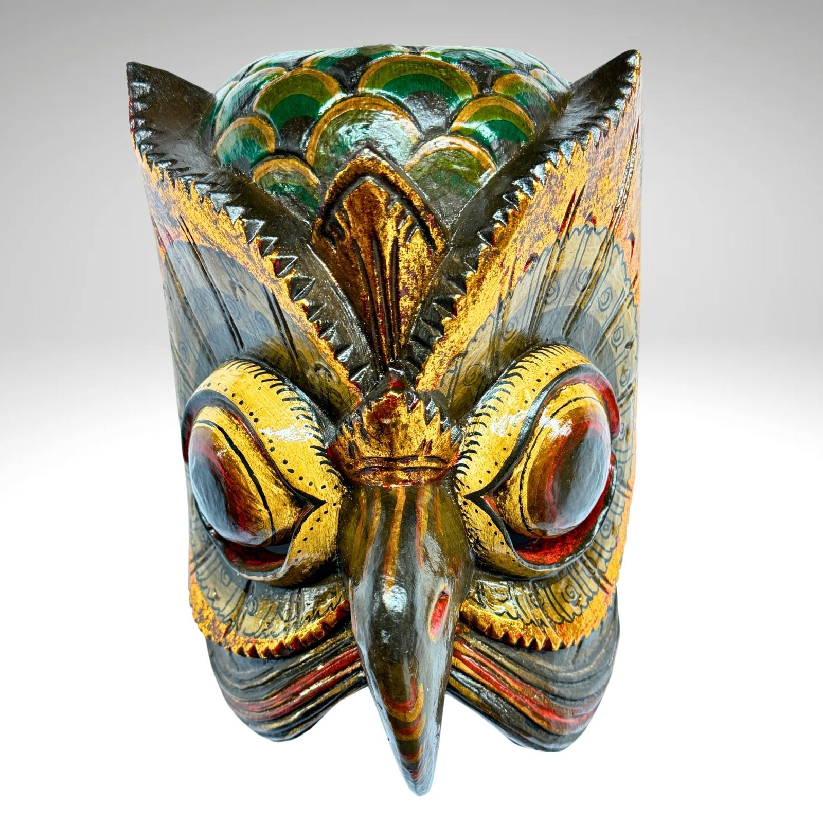 Balinese Owl Mask Carved Wood Bali Folk Art | Bird Wood Carving Wall Decor