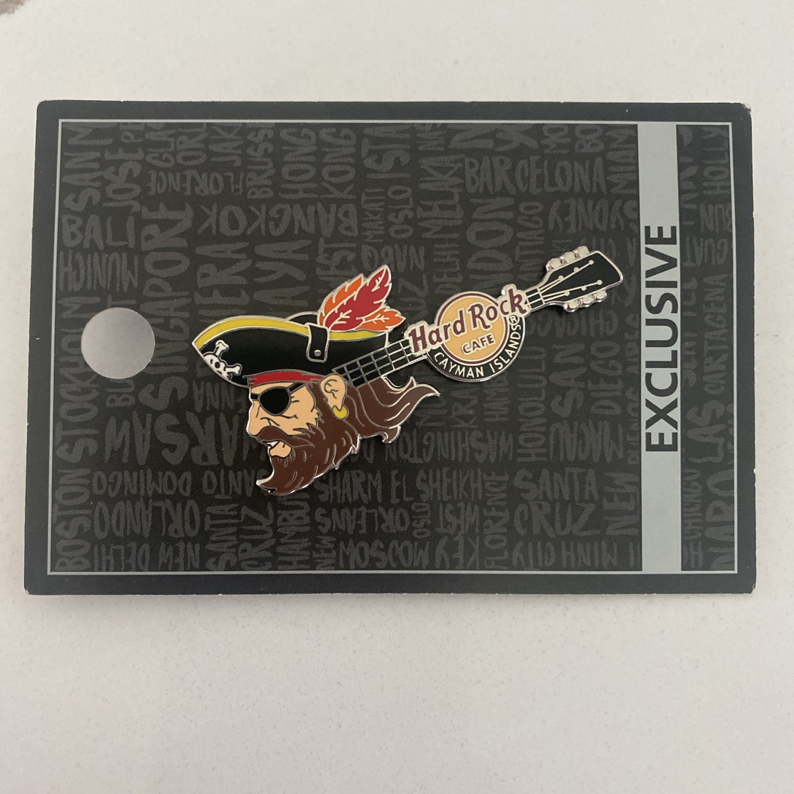 Exclusive Hard Rock Cafe CAYMAN ISLANDS PIRATE Guitar PIN - Brand New on Card Exclusive Hard Rock Cafe CAYMAN ISLANDS PIRATE Guitar PIN - Brand New on Card