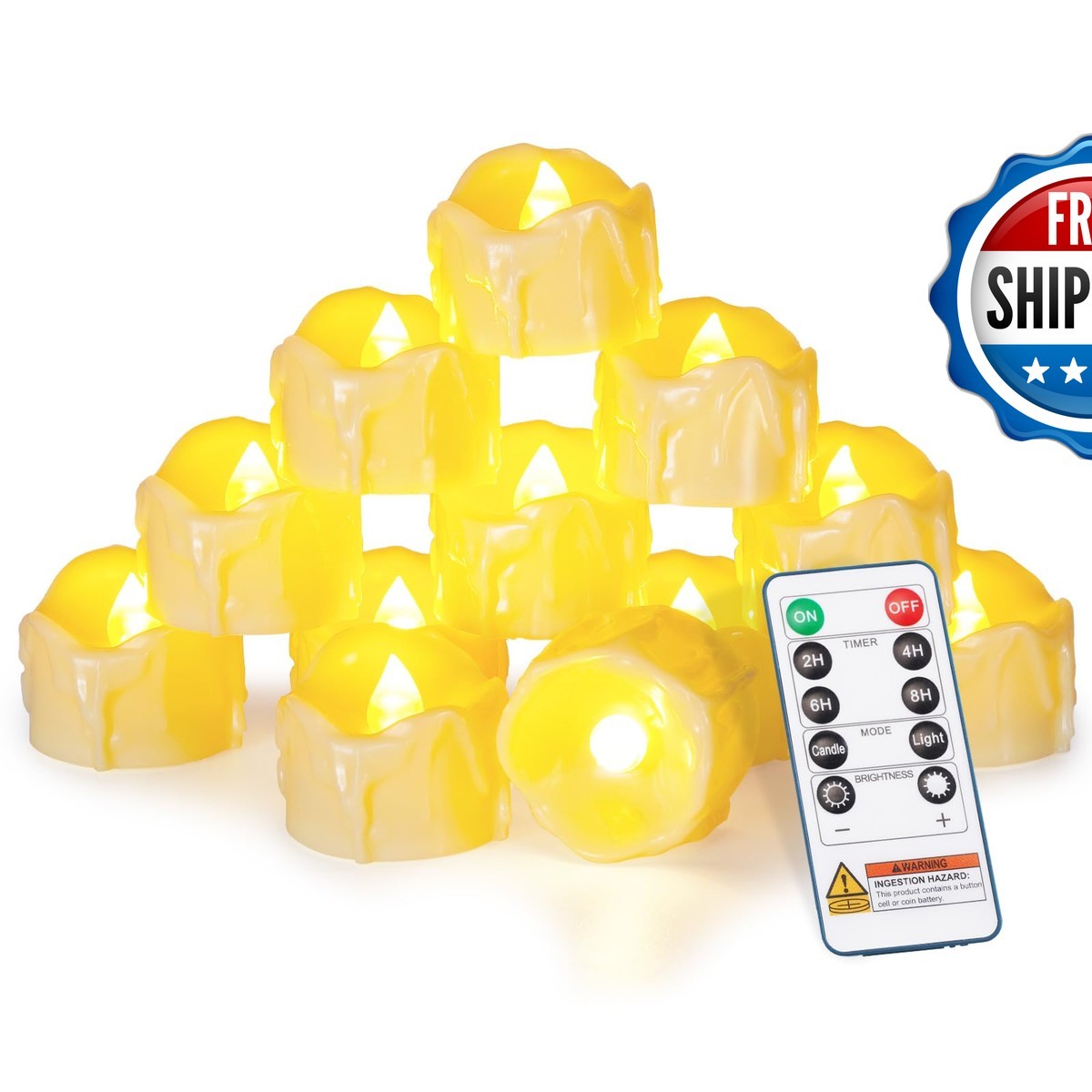 12-Pack Homemory Remote Flameless LED Tea Light Candles, 400+Hrs