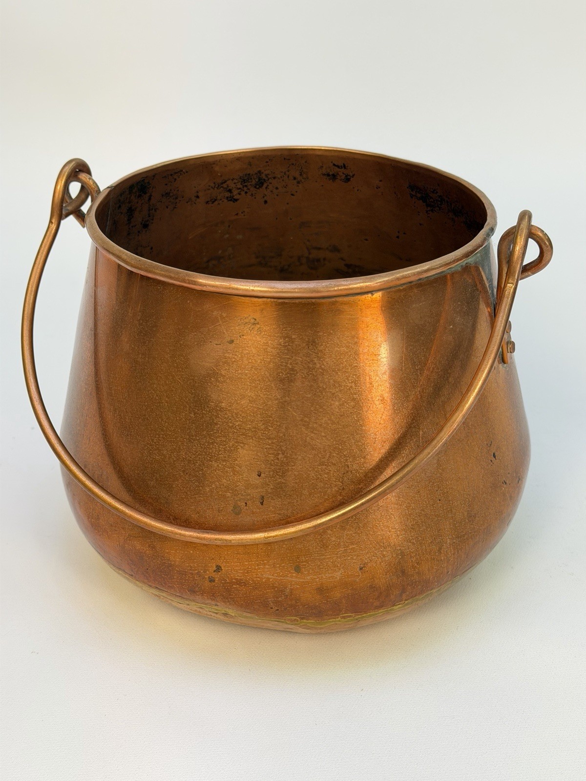 Vintage Antique Solid Copper Cauldron Kettle Pot Brass Handle Planter 6.5\