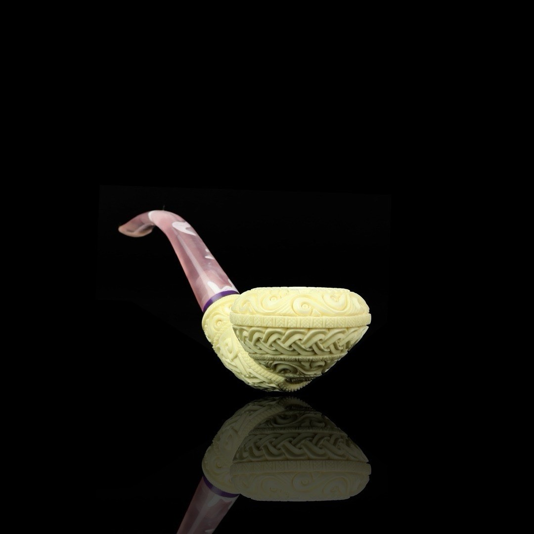 H Ege Ornate Squat Tomato  Pipe BLOCK MEERSCHAUM-NEW Handmade  Case#1865