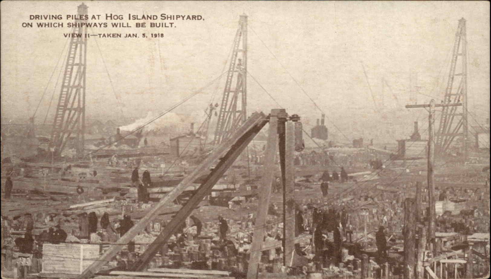 Hog Island Philadelphia Penn PA Shipyard Construction Driving Piles Vintage PC Hog Island Philadelphia Penn PA Shipyard Construction Driving Piles Vintage PC