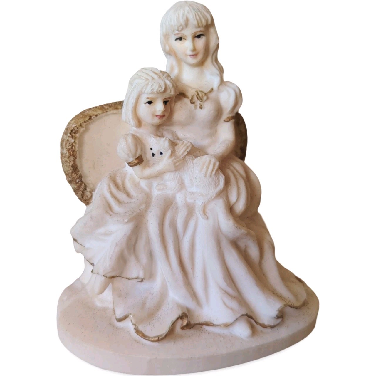 Vintage Resin Mother Daughter Figurine Girl Holding Cat Kitten Sofa Statue 3.5