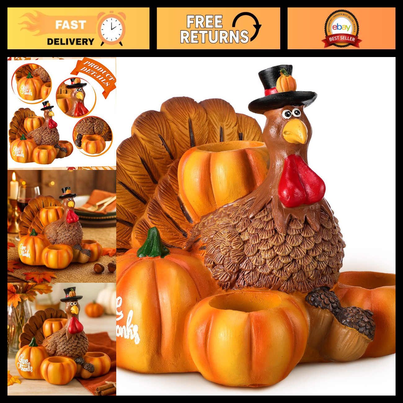 Thanksgiving Turkey Candle Holder Centerpiece - Festive Table Decorations Thanksgiving Turkey Candle Holder Centerpiece - Festive Table Decorations