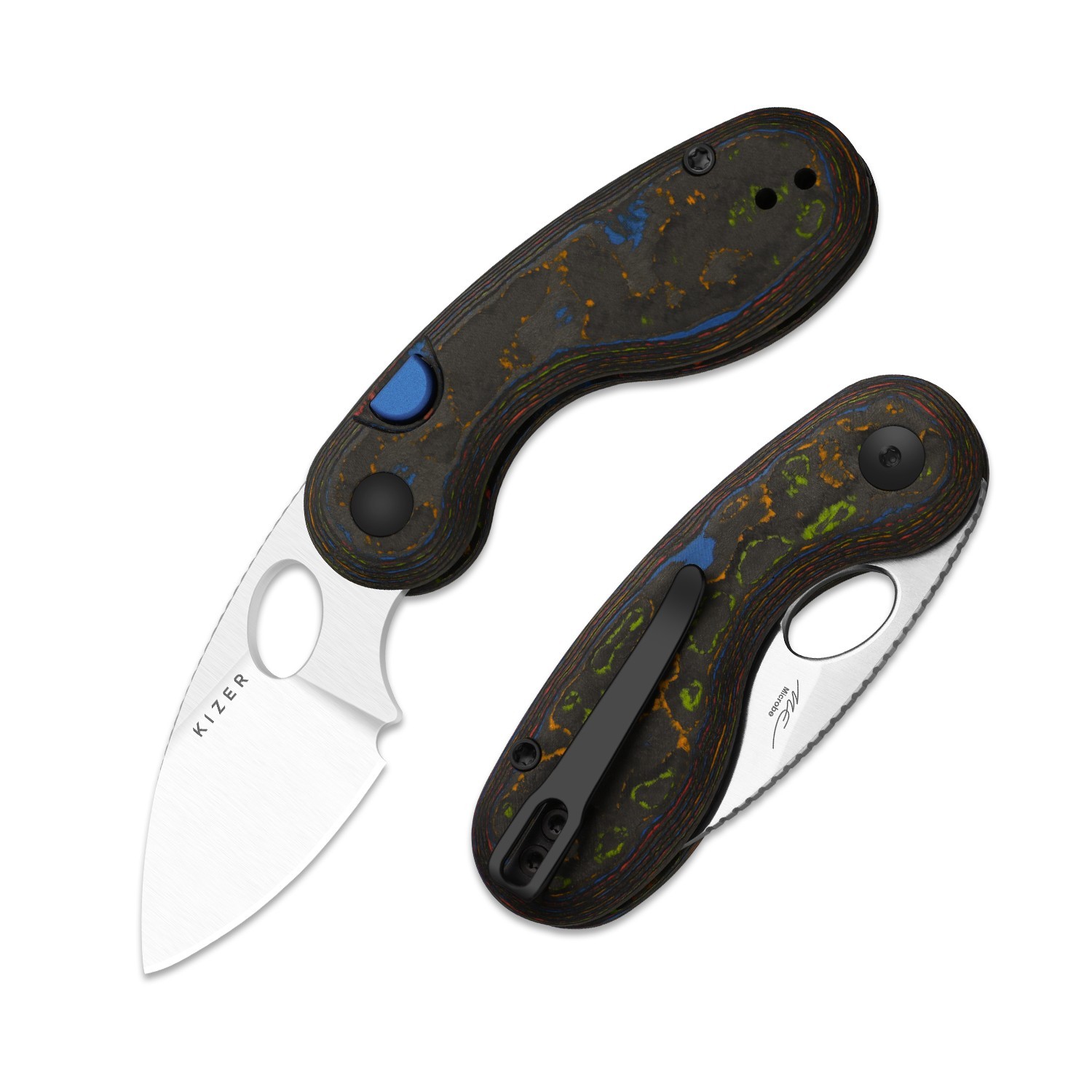 Kizer Microbe EDC Mini Folding Pocket Knife M390 Blade Camo Carbon 80\'s Handle Kizer Microbe EDC Mini Folding Pocket Knife M390 Blade Camo Carbon 80\'s Handle