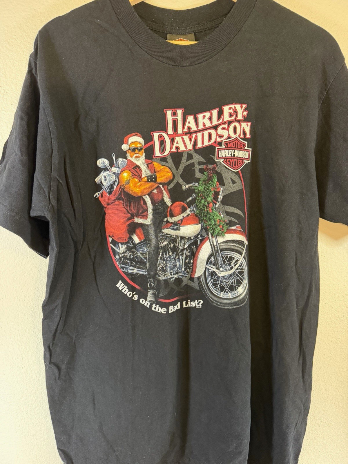 Harley-Davidson Bayside Portsmouth VA Who's on the Bad List Santa T-Shirt Large