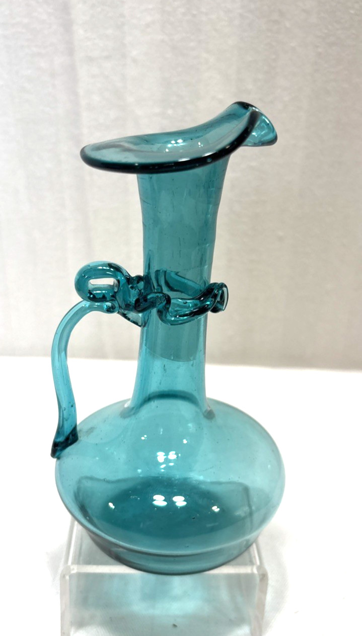 Vtg Hand Blown Aquamarine  Cruet / Vase 5.75 in. Tall