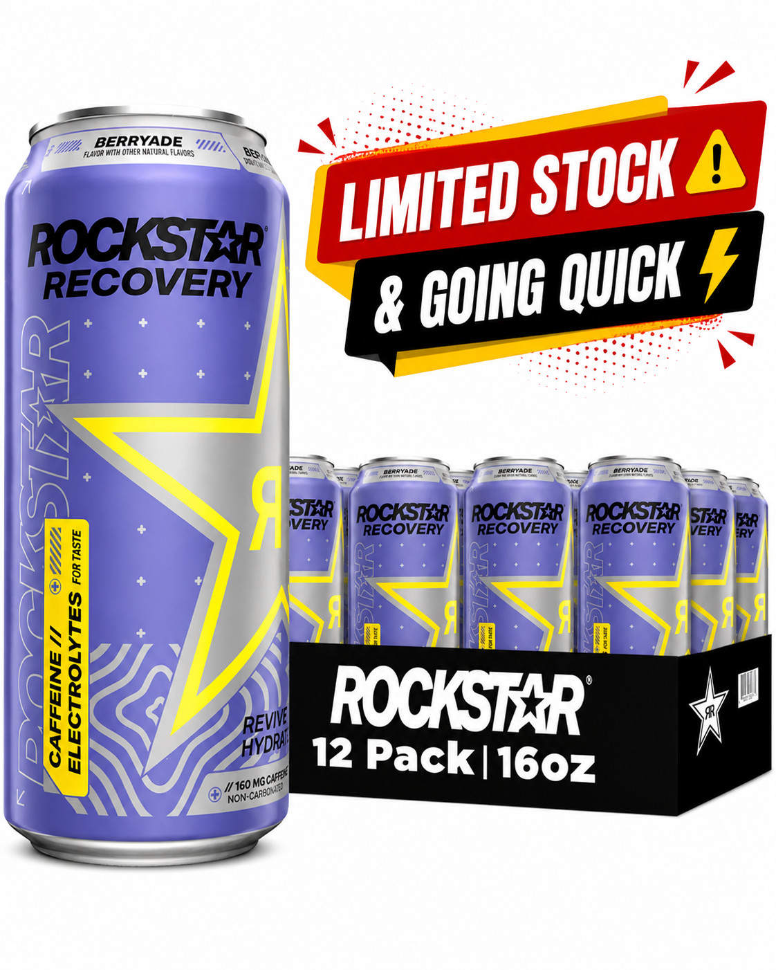 Rockstar Recovery Berryade Energy Drink 16oz 12 Pack 160mg Caffeine Electrolytes