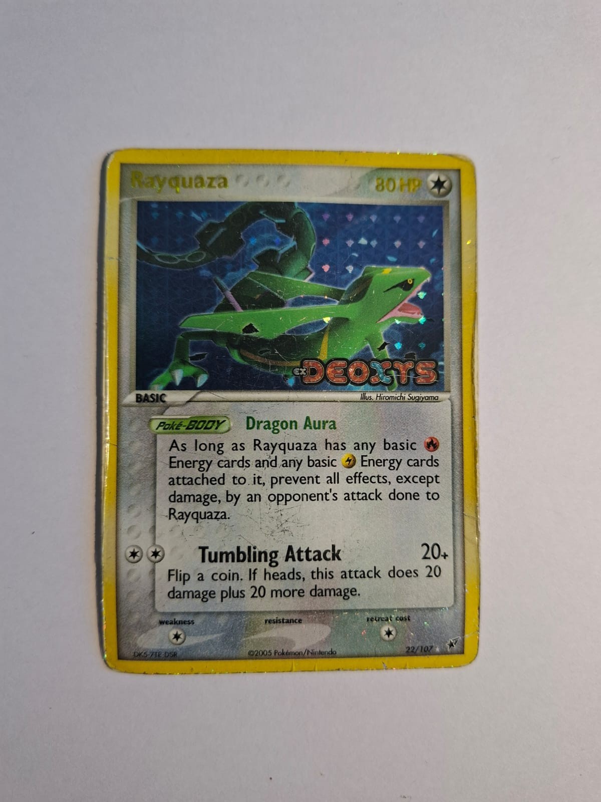 Pokemon Rayquaza EX Deoxys 22/107 Reverse Holo Rare Stamped DAMAGED 22/107